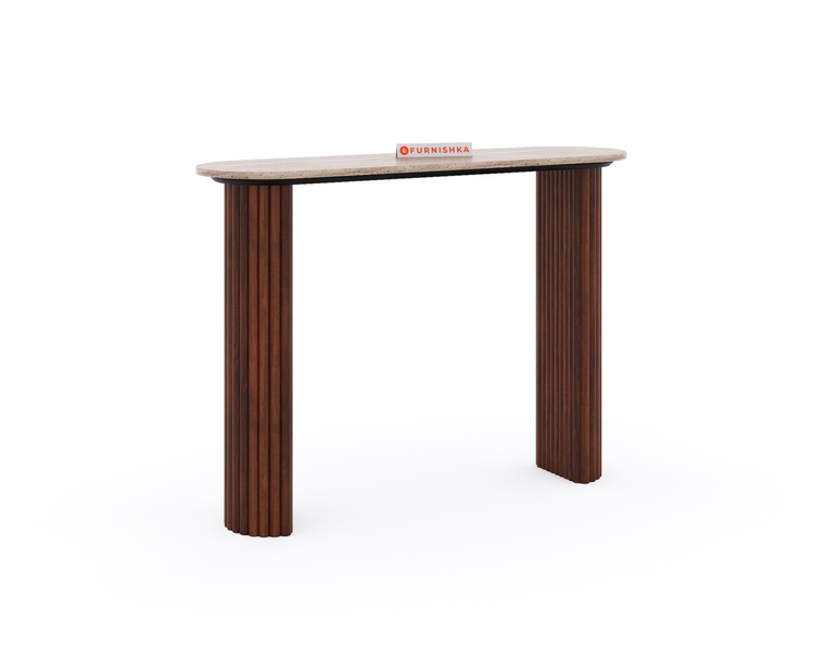 Swaarno Travertine Marble Top Console Table in Dark Walnut Finish