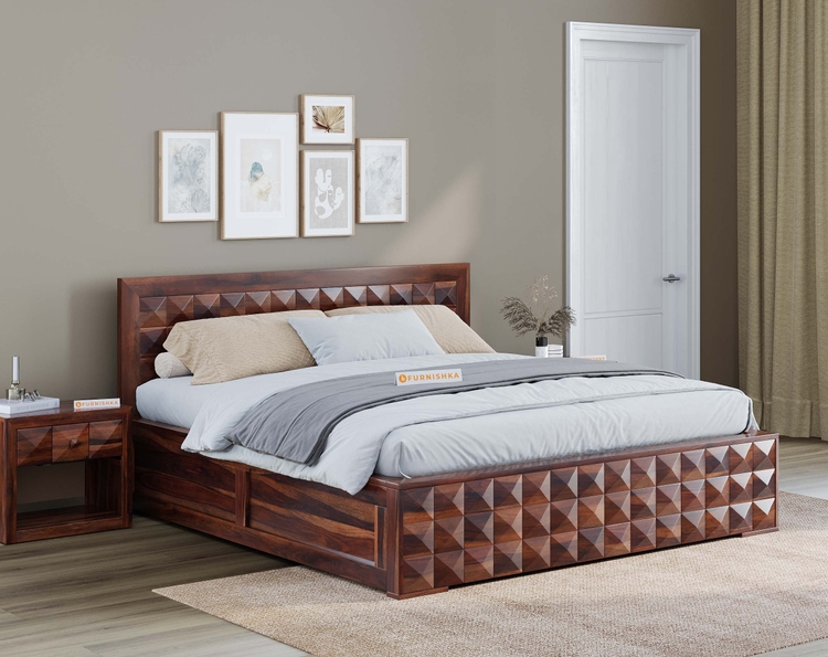 Nisha Queen Size Bed with Hydraulic Storage.