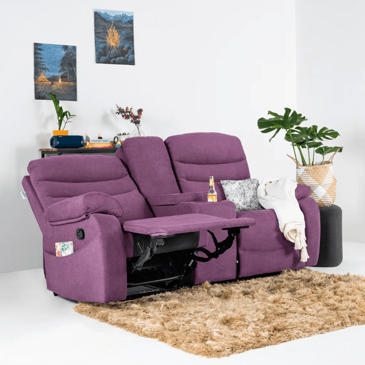Vivo 2 Seater Manual Recliner with Console - Purple Finish