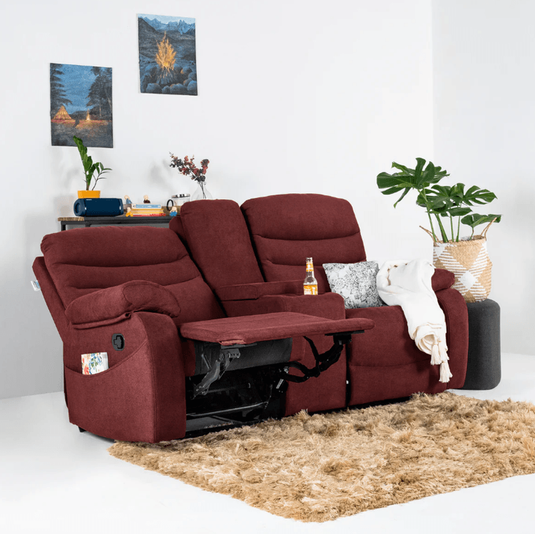 Vivo 2 Seater Manual Recliner with Console - Maroon Finish