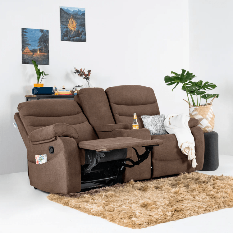 Vivo 2 Seater Manual Recliner with Console - Oak Finish