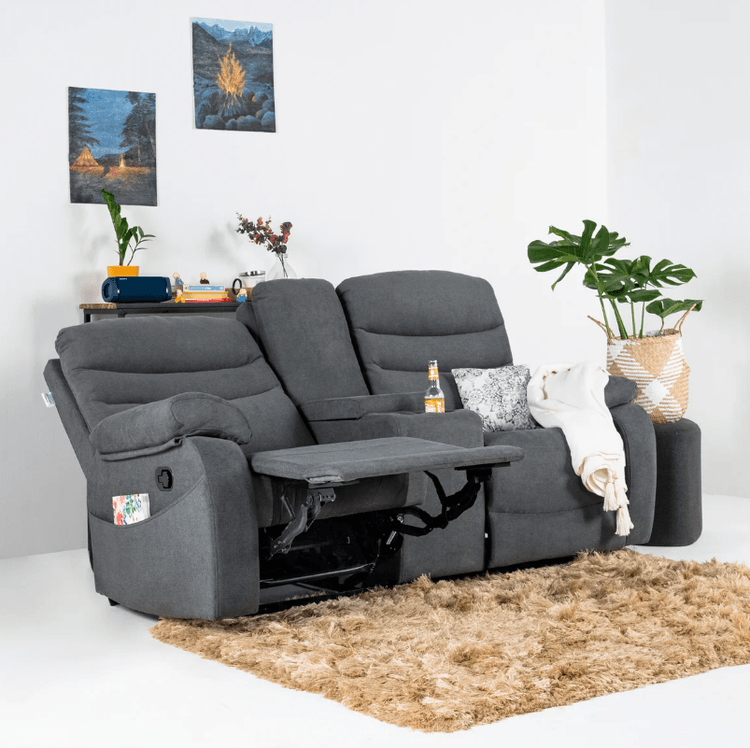 Vivo 2 Seater Manual Recliner with Console - Grey Finish