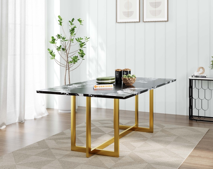 RODANO DINING TABLE WITH ETNA BLACK MARBLE TOP - 6 SEATER