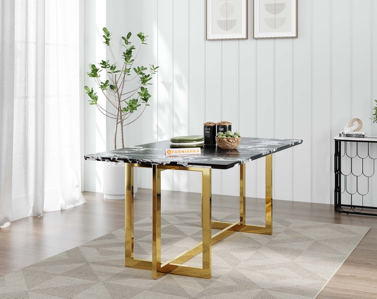 RODANO DINING TABLE WITH ETNA BLACK MARBLE TOP - 4 SEATER