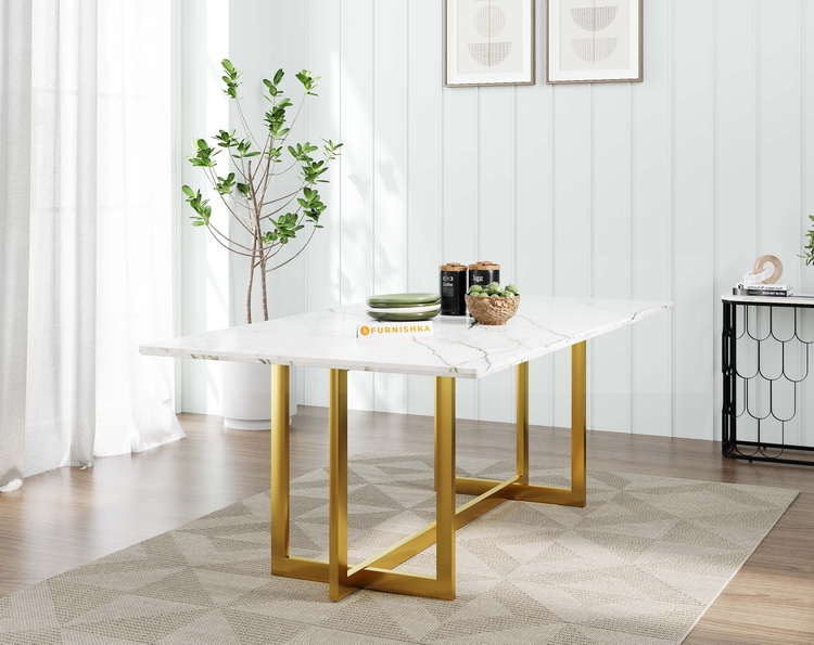 RODANO DINING TABLE WITH WHITE ENGINEERED MARBLE TOP - 6 SEATER