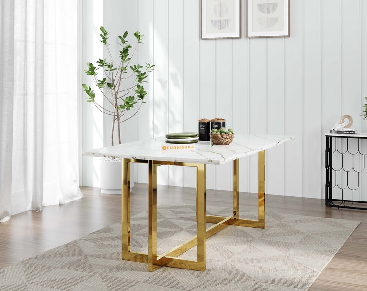RODANO DINING TABLE WITH WHITE ENGINEERED MARBLE TOP - 4 SEATER