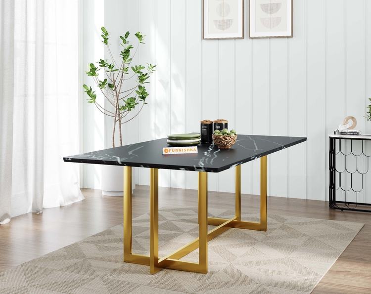 RODANO DINING TABLE WITH BLACK ENGINEERED MARBLE TOP - 6 SEATER