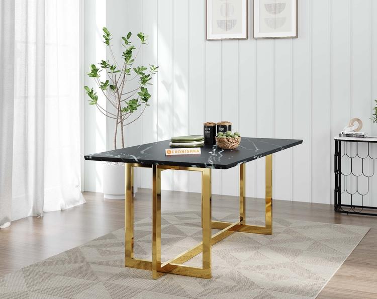 RODANO DINING TABLE WITH BLACK ENGINEERED MARBLE TOP - 4 SEATER