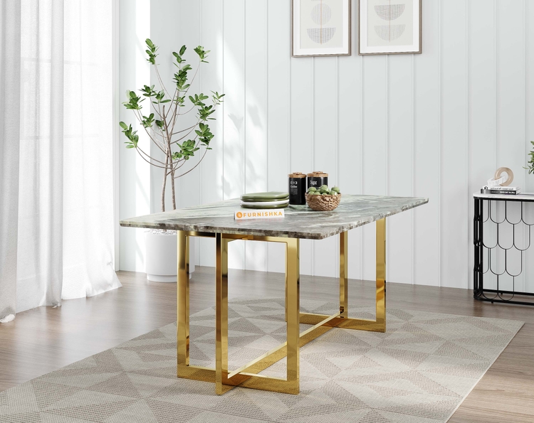 RODANO DINING TABLE WITH GREEN CHOCO MARBLE TOP - 4 SEATER