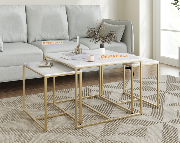 Arina Marble Nesting Coffee Table In Gold Finish