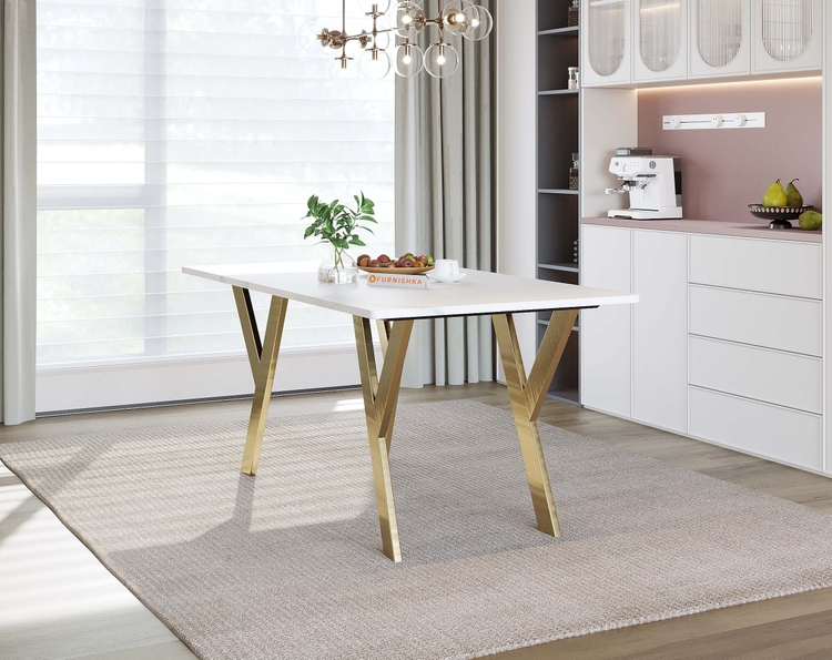 Aurum Marble Top 6 Seater Dining Table In Gold Finish