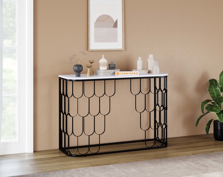 Indo Marble Console Table -Black / White