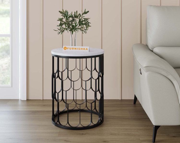 Indo Marble Side Table-Black / White
