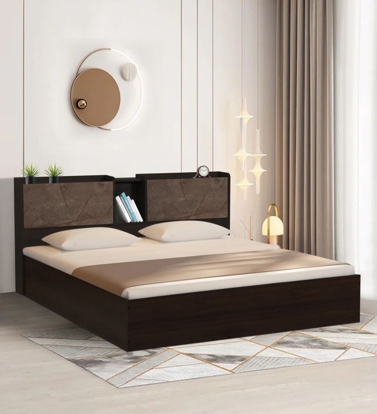 Serenity Queen Size Bed With Storage In Walnut & Marble Colour