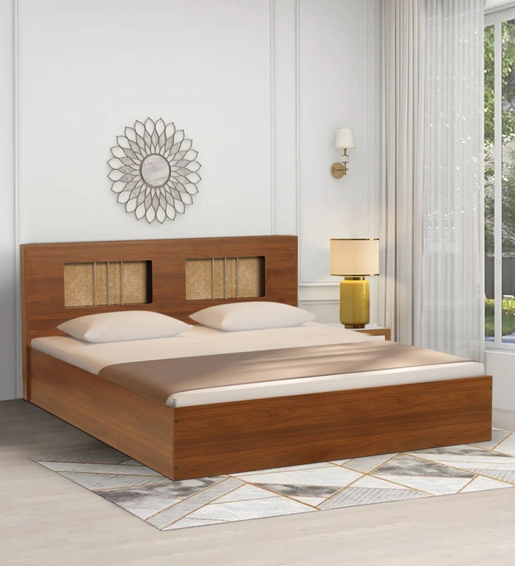 Ninja King Size Bed With Storage In Bali Teak & Golden Colour