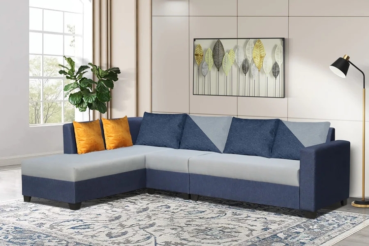 Textura Aarko Bliss 6 Seater Sectional Sofa LHS - Jeans Blue Silver Grey