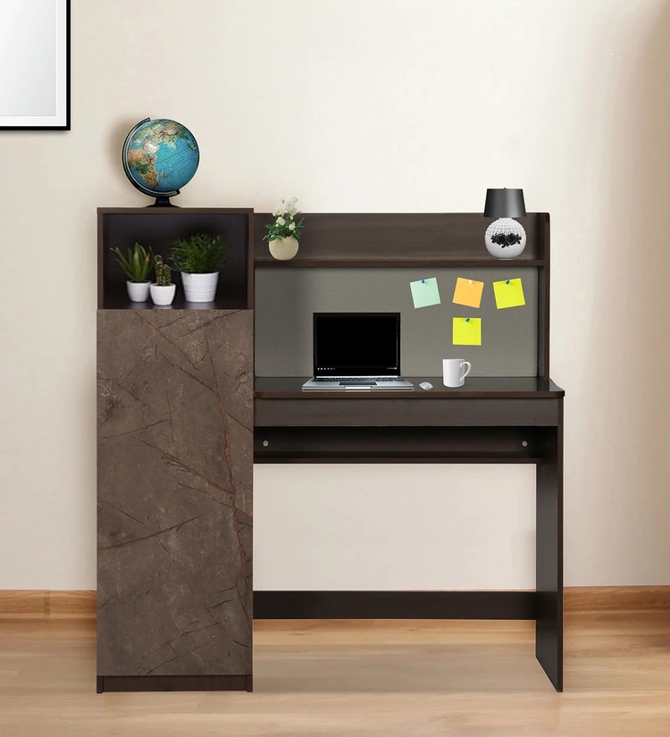 Zephyr Hutch Desk In Marble & Walnut Colour