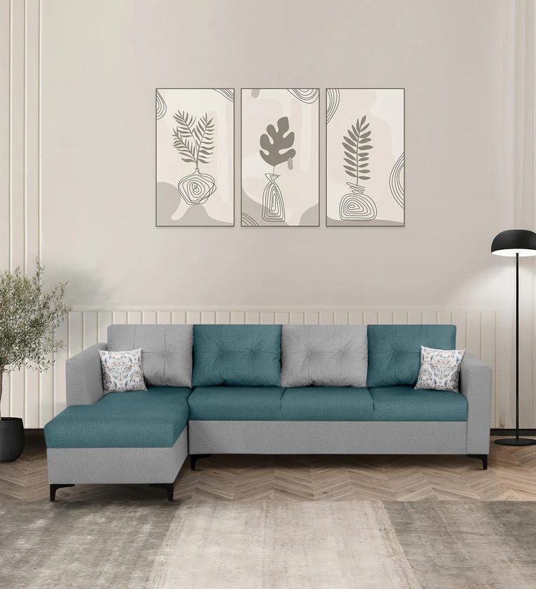 Textura Bloom LHS 6 Seater Sectional Sofa In Royal Grey & Blue Colour