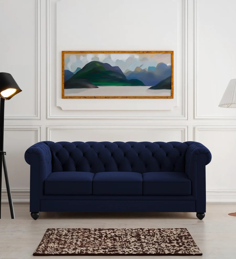 Manchester velvet 3 Seater Sofa In Velvet Blue Colour