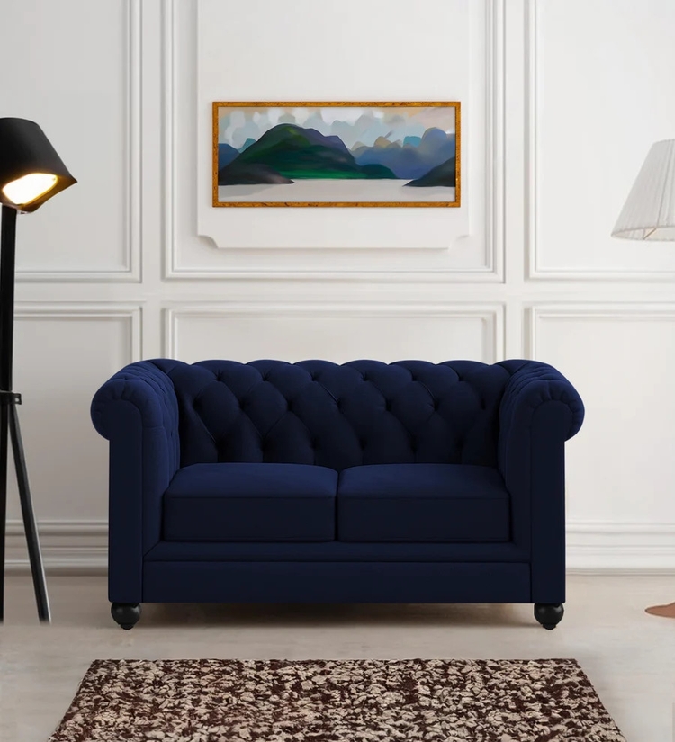 Manchester 2 Seater Sofa In Velvet Blue Colour