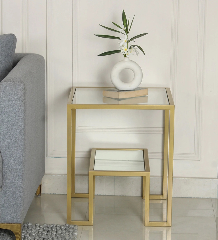 Bridgeview Glass Side Table In Gold Finish