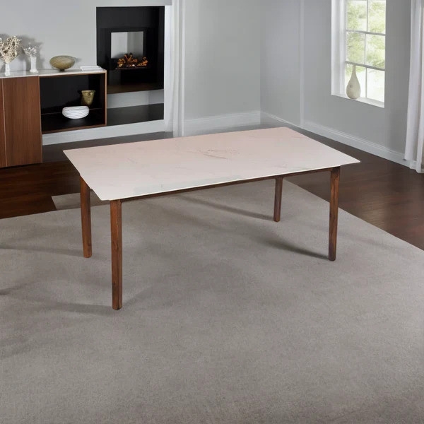 Ryan Marble 6 Seater Dining Table With Sheesham Wood Legs