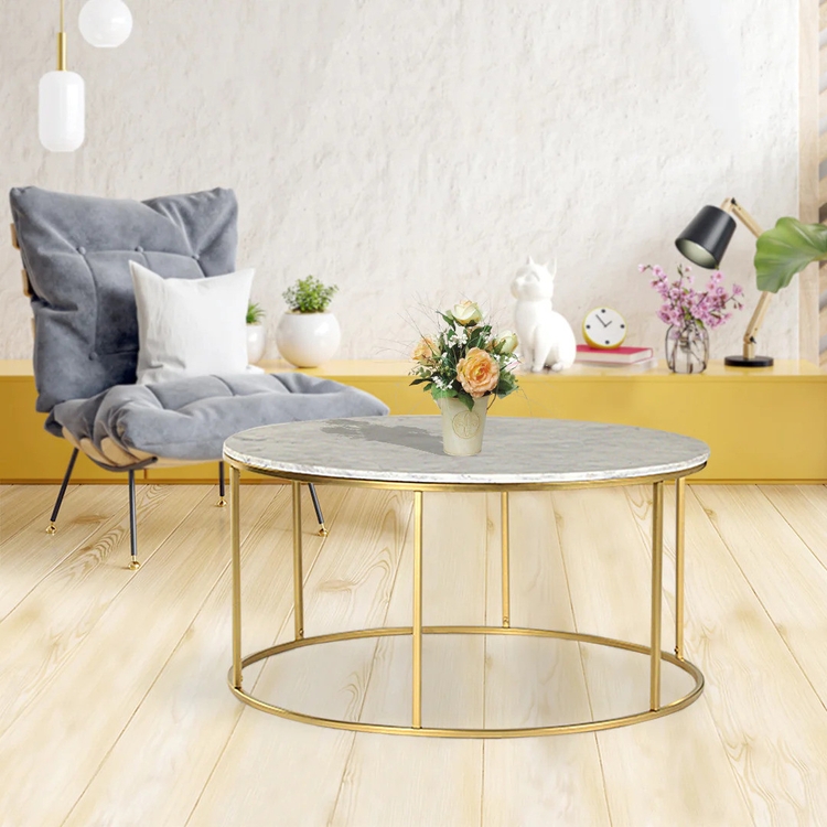 EthnoGlow Lotus Marble Coffee Table In Gold Finish