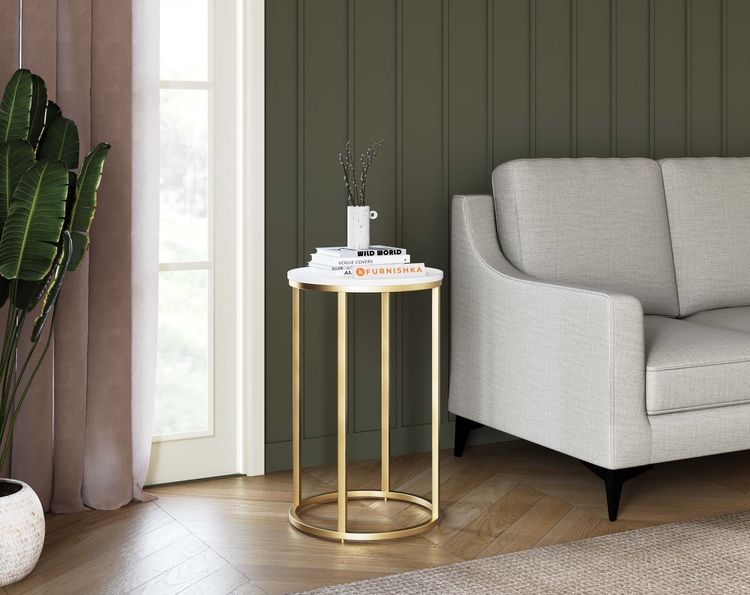 Lotus Round Marble Side Table In Gold Finish