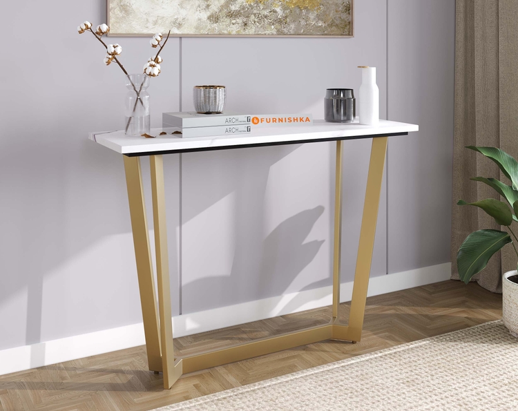 Aanvo Marble Top Console Table in Gold Finish