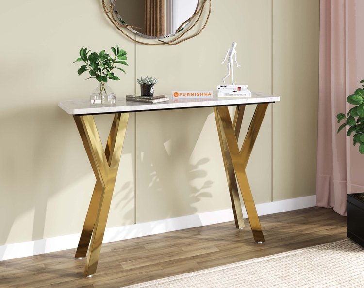 Aurum Marble Top Console Table in Gold Finish