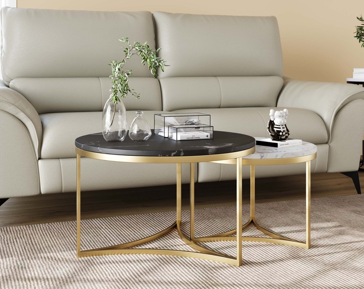 Evara Nesting Set of 2 Coffee Table In Gold Finish