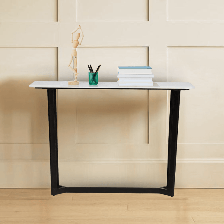 Aanvo Marble Top Console Table In Black Finish