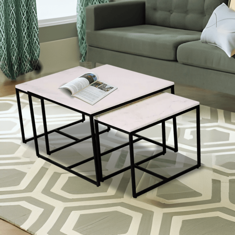 Arina Marble Nesting Coffee Table in Black Finish