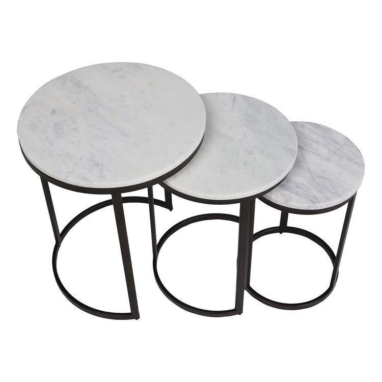 EthnoGlow Sagra Nesting Marble Side Table Set of 3 in Dark Bronze Finish