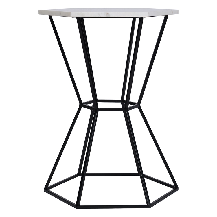 EthnoGlow Tulip Marble Side Table In Black Finish