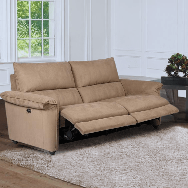 PlushParadigm BeigeBliss 3 seater Sofa (with 2 seats) with 2 motorised recliners