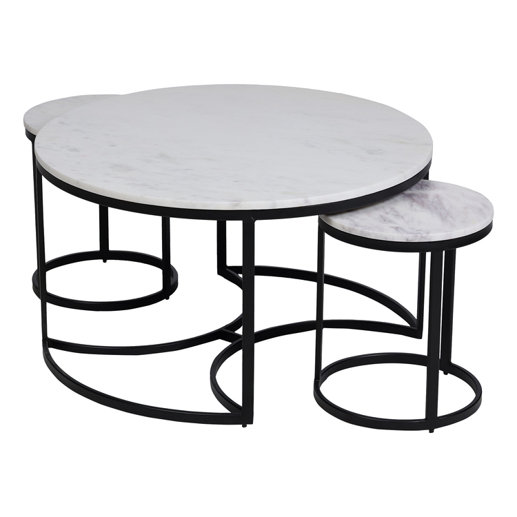 Furnishka Nesting Marble Side Table Set of 3 in Black Finish