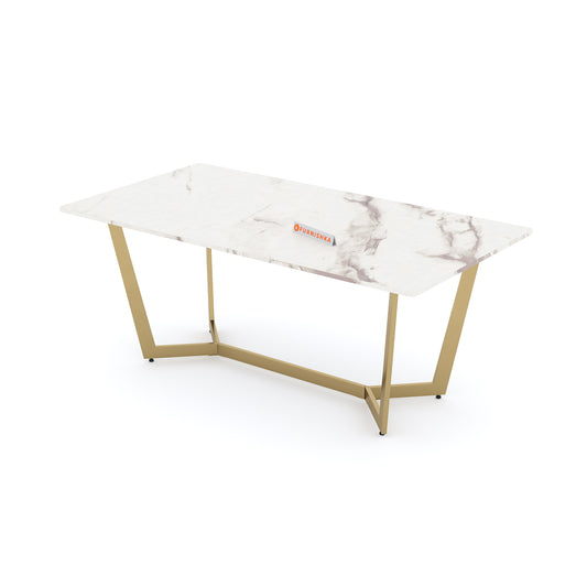 Aanvo Marble Top 4 Seater Dining Table In Gold Finish