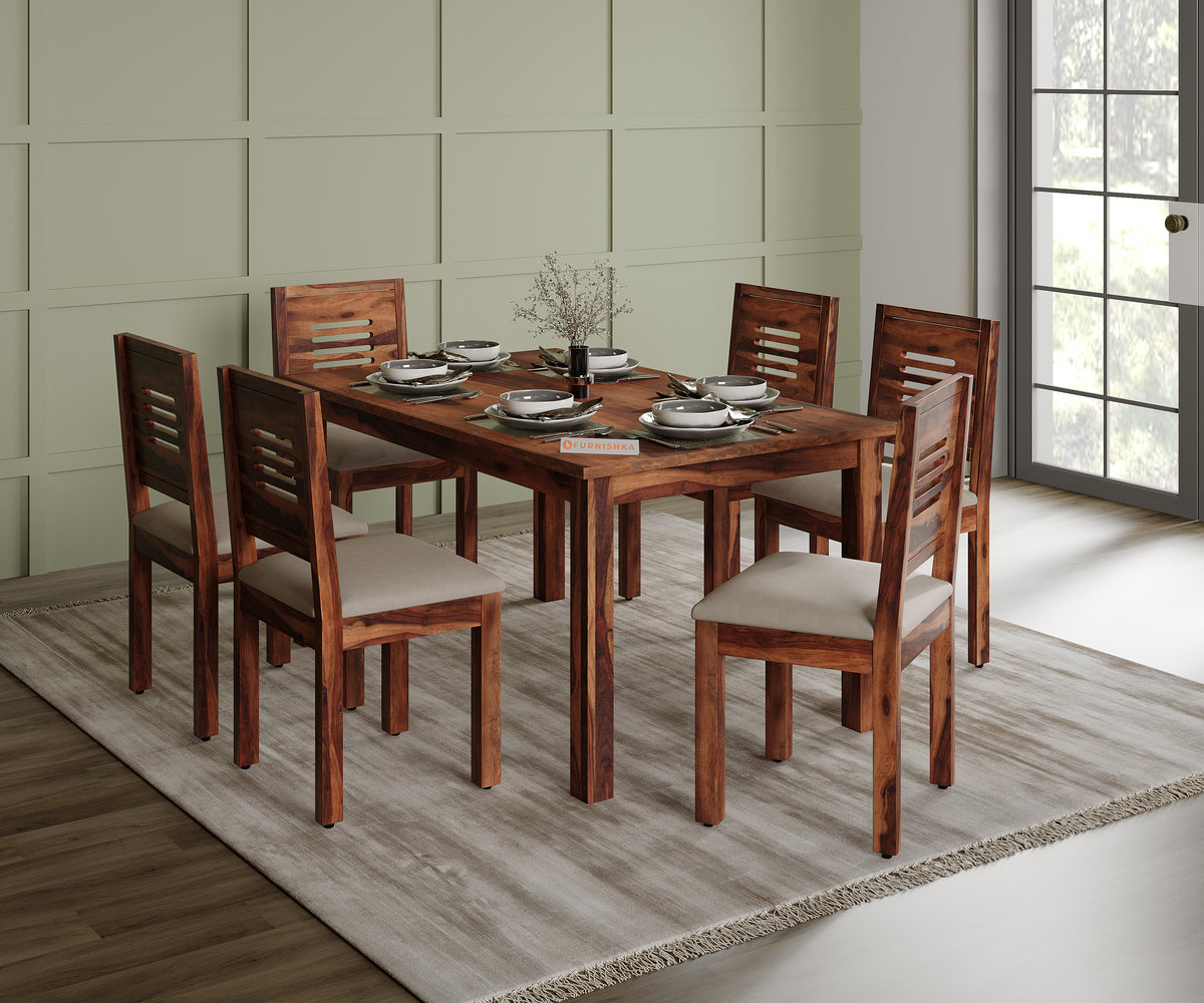 Akira Sheesham wood 6 Seater Dining Set with Kiara Sheesham wood Dining Chair