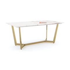 Aanvo Marble Top 6 Seater Dining Table In Gold Finish