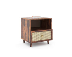 Yoho Bedside Table with Single Drawer lower in Sheesham with Drawer Facia Amara in Sheesham