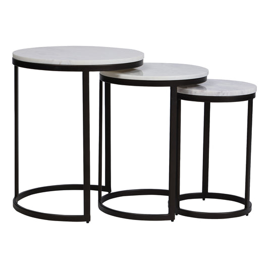 EthnoGlow Sagra Nesting Marble Side Table Set of 3 in Black Finish