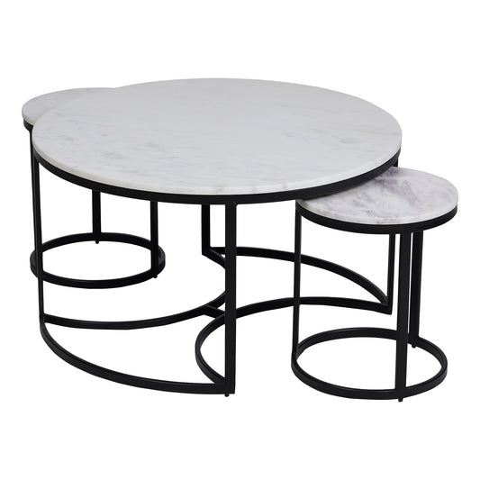 EthnoGlow Keya Nesting Marble Coffee Table Set of 3 in Black Finish