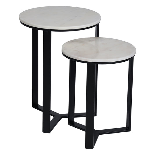 EthnoGlow Kavy MARBLE NESTING TABLES - SET OF 2 In Black Finish