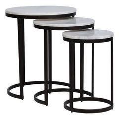 EthnoGlow Sagra Nesting Marble Side Table Set of 3 in Dark Bronze Finish