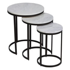 EthnoGlow Sagra Nesting Marble Side Table Set of 3 in Dark Bronze Finish