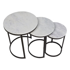 EthnoGlow Sagra Nesting Marble Side Table Set of 3 in Dark Bronze Finish