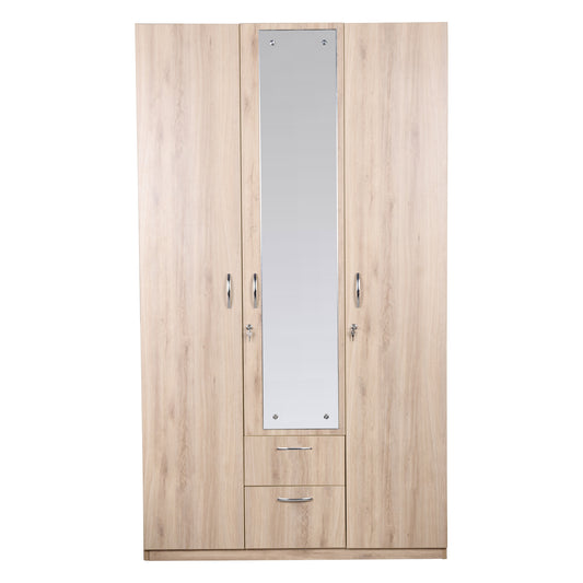 Aasaro 3 Door Wardrobe with Mirror - Oak Finish