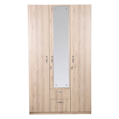 Aasaro 3 Door Wardrobe with Mirror - Oak Finish