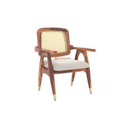 CaneHarmony Riva Sheesham Wood Arm Chair with Cane in Teak Finish